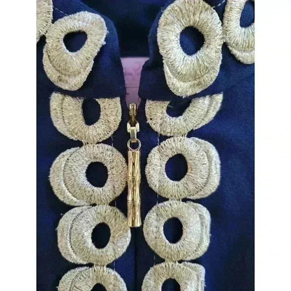 Lilly Pulitzer Womens 0 Dress Navy Blue Jane Shift Gold Embroidered Sleeveless - Picture 2 of 4